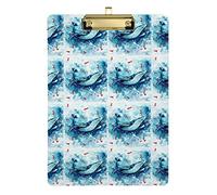 Watercolor Killer Whale Fishes Plastic Clipboard A4 Letter Size PVC Writing Board with Low Profile Gold Metal Clip Hardboard for School, Office 12.5x9 Inch