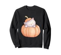 Watercolor Kitten Cozy in Autumn Pumpkin Sweatshirt