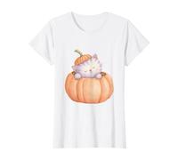 Watercolor Kitten Cozy in Autumn Pumpkin T-Shirt