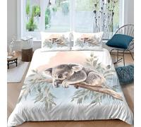 Watercolor Koalas Single Duvet Cover Set Cute Animals Bedding Set 3D Print Soft Microfiber Quilt Covers 155x200 cm with Zipper Closure and 2 Pillowcases 50x75 cm for Teens L.3572