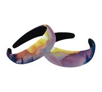 Watercolor Landscape Forest Mountains Sunrise Hairbands for Women Girls, 2 Packs Wide Head Bands Hoops for Hair, Velvet Thick Padded Hairband Hair Band Hoops