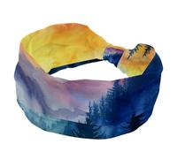 Watercolor Landscape Forest Mountains Sunrise Headbands for Women Ladies, Non Slip Makeup Headband, Wide Top Turban Hairband, Knotted Hair Wrap
