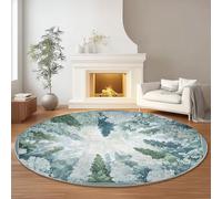 Watercolor Large Round Rug 150 cm, Machine Washable Non-Slip Living Room Carpet, Forest Plants Circle Area Rug for Lounge Dining Room & Master Bedroom, Grey Soft Foldable Non-Shedding Large Rug