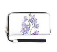 Watercolor Larkspur Flower July PU Leather Clutch Long Bifold Wallet, Coin Purse Credit Pass Case, Durable Card-Holder Money Storage for Women Men