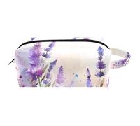 Watercolor Lavender and Wild Herbs Women Cosmetic Bag Beauty Bag, Portable Hanging Travel Toiletry Bag, Leather Make Up Pouch Kids Pencil Case