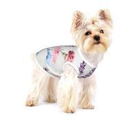 Watercolor Lavender & Carnation Print Pet T-Shirt - Summer Dog Clothes Soft Puppy Apparel Outfit for Small Dogs and Cats Daily Outdoor Wear