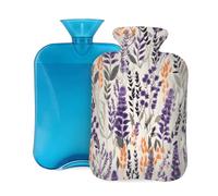 Watercolor Lavender Flower Hot Water Bottle with Cover, 2L PVC Hot Water Bag with Soft Cover, Reusable Heating Pad for Pain Relief Warm Hands Waist Abdomen Feet & Bed