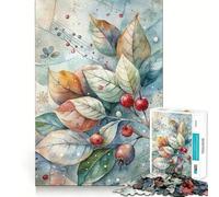 Watercolor Leaves And Berries Illustration Jigsaw Puzzle 1000 Pieces Cognitive Fun Play High Precision Die Cut Unique Gift for Stress Relief (50x75cm)