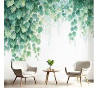 Watercolor Leaves And Vines Wall Murals Botanical Illustration 3D Wall Mural Sage Green Large Photo Wallpaper Hd Printing Print For Living Room Bedroom Hallway Stairway Home Decoration, 300X210Cm