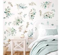Watercolor Leaves Wall Stickers Green Leaf Wall Decals Living Room Decor Modern Hanging Vine Wall Decals Botanical Plant Wall Art Sticker Eucalyptus Leaf Wallpaper for Bedroom Kitchen Kids Room Decor