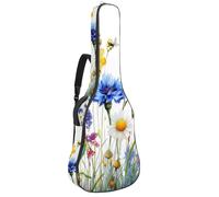 Watercolor Leaves Wildflowers and Dragonfly Acoustic Guitar Bag Thick Padded, Waterproof Guitar Gig Bag for 40 41 42 Inch Guitars