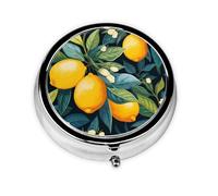 Watercolor Lemon Leaves Small Pill Box 3 Compartment Portable Pill Box for Purse Pocket Tropical Flower Mini Medicine Organiser for Daily Vitamin Fish Oil Storage