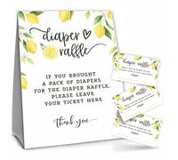 Watercolor Lemon Theme Baby Shower Party, Diaper Raffle Game Kit,1 Diaper Raffle Standing Sign & 50 Tickets,Sweet Little One Is On The Way Baby Shower Decorations,Party Favor And Supplies-NBLK-A07