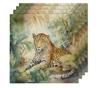 Watercolor Leopard Tropical Palm Leaves Cloth Napkins Set of 4, Dinner Napkins Cloth 50 x 50 cm, Soft & Comfortable Reusable Napkin for Party Wedding Napkins