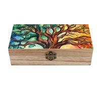 Watercolor Life For Tree Wooden Storage Box Decorative Keepsake Boxes Jewelry Organizer Gifts with Hinged Lid