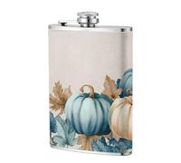 Watercolor Light Beige and Blue Pumpkins Pocket Hip Flask 8 Oz, Stainless Steel Flagons for Dad Groomsman Wedding Travel Camping
