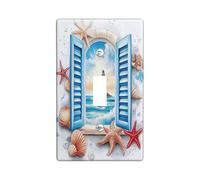 Watercolor Lighthouse Decorative Switch Cover 1 Gang Single Toggle, Nautical Coastal Shells Window Wall Plate Cover, Standard Size, Summer Electrical Faceplate for Bedroom Living Room Decor