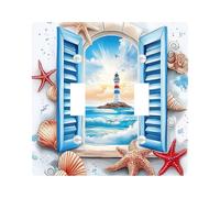 Watercolor Lighthouse Decorative Switch Cover 2 Gang Double Toggle, Nautical Coastal Shells Window Wall Plate Cover, Standard Size, Summer Electrical Faceplate for Bedroom Living Room Decor