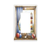 Watercolor Lighthouse Decorative Switch Cover Plate 1 Gang Single Rocker, Nautical Coastal Shells Window Electrical Faceplate for Bedroom Bathroom Decor, Summer Standard Size Switchplate