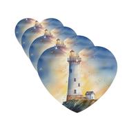 Watercolor Lighthouse Fantasy Light Car Air Fresheners 4 Pcs Heart Shape Hanging Car Air Freshener Fragrance Scented Cards Auto Mirror Pendant Aromatherapy Tablets For Car Home Office Closet Bathroom