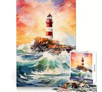 Watercolor Lighthouse Jigsaw for Teenagers 1000 Pieces Cognitive Workout Leisure Pleasure No Rough Edges Art Xmas Gift (38x52cm)