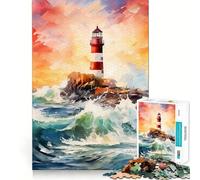 Watercolor Lighthouse Jigsaws for Adults1000 Pieces Brain Memory Game Fine Cut Premium Finishing Engaging Way to Pass Free Hours (50x75cm)