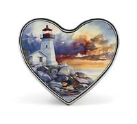 Watercolor Lighthouse Rocky Shore Heart-shaped Badge Memorial Jewelry Pin Metal Brooch Button for Clothing Accessory