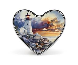Watercolor Lighthouse Rocky Shore Heart-shaped Badge Memorial Jewelry Pin Metal Brooch Button for Clothing Accessory