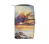 Watercolor Lighthouse Rocky Shore Long Purses for Women Leather Card Holder Mens Wallet Coin Purse