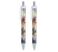 Watercolor Lighthouse Rocky Shore Retractable Ballpoint Pen Black Ink 0.5mm Ball Point Pens Smooth Writing Accessories For Note Taking