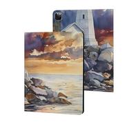Watercolor Lighthouse Rocky Shore Slim Case Compatible with iPad 10th 9th 8th 7th Generation 2022 2021 2020 2019 Protective Cover Stand