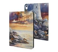 Watercolor Lighthouse Rocky Shore Slim Case Compatible with iPad 10th 9th 8th 7th Generation 2022 2021 2020 2019 Protective Cover Stand