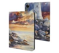 Watercolor Lighthouse Rocky Shore Slim Case Compatible with iPad 10th 9th 8th 7th Generation 2022 2021 2020 2019 Protective Cover Stand