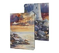 Watercolor Lighthouse Rocky Shore Slim Case Compatible with iPad 10th 9th 8th 7th Generation 2022 2021 2020 2019 Protective Cover Stand