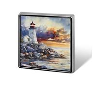 Watercolor Lighthouse Rocky Shore Square Badge Memorial Jewelry Pin Metal Brooch Button for Clothing Accessory