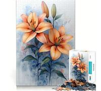 Watercolor Lily Flowers 1000 Piece Adult Puzzles Logic Puzzle Play Precision Cut Smooth Edges for Family Gatherings (38x52cm)