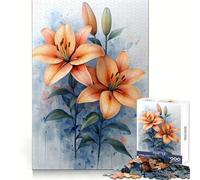 Watercolor Lily Flowers 1000 Piece Jigsaw Puzzles for Adults Jigsaw Memory Strength Pleasant Downtime Fine Cut Meaningful Gift (38x52cm)