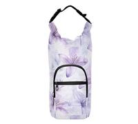 Watercolor Lily Flowers Light Purple Water Bottle Carrier Bag Foldable Water Bottle Carrying Bag Backpack Water Bottle Holder,Fits 20 oz, 24 oz, 32 oz,40 oz Bottles