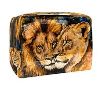 Watercolor Lion and Tiger Cosmetic Bag for Women, Travel Toiletries Bags Large PVC Makeup Handy Pouch Organiser with Zipper