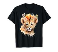 Watercolor Lion Cub Floral Crown Safari Animal Art T-Shirt