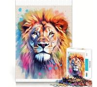 Watercolor Lion Jigsaw 1000 Pieces for Teenagers Memory Train Fun Clean Seamless Connection Relaxing Indoor Group Activity (38x26cm)