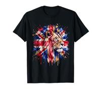 Watercolor Lion Union Jack British Flag Retro Splatter Style T-Shirt