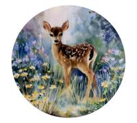 Watercolor Little Deer in a Field among Flowers Round Mouse Pad, Mousepad with Non-Slip Rubber Base, Computer Gaming Pads for Wireless Mouse, Easy Gliding