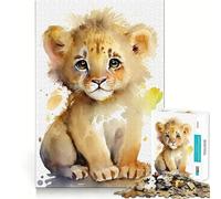 Watercolor Little Lion 1000 Pieces Puzzles for Teenagers Mind Boost Fun High Accuracy Cutting Craft Calming Mental Break Activity (50x75cm)