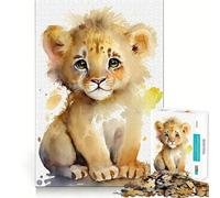 Watercolor Little Lion Jigsaw 1000 Pieces Memory Skill Fun Smooth Edge Perfect Interlock Fun-filled Way to Fill Empty Hours (38x52cm)