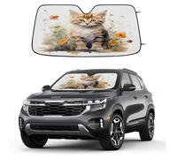 Watercolor Lovely Cat Flower Car Windshield Sun Shade Foldable Reflective Sunshade UV Protection Heat Block Front Window Shade for Car Truck SUV Keeps Interior Cool with Suction Cups