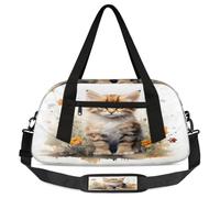 Watercolor Lovely Cat Flower Kids Duffle Bag, Small Lightweight Travel Sports Bag for Boys Girls, Overnight Weekender Tote, Gym Carry On Bag for School Sports Sleepover