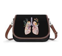 Watercolor Lungs with Flowers Small Cross Body Bag Women Handbag Purse Shoulder Bags with Removable Strap