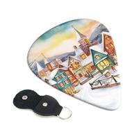 Watercolor Magic Christmas Village 6 Pack Guitar Picks With Holder, Personalized Guitar Plectrums Non-Slip Portable Ukulele Bass Picks 0.46mm For Acoustic Guitar Lovers Gifts