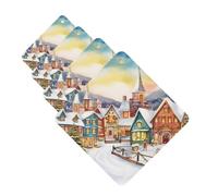 Watercolor Magic Christmas Village Car Air Fresheners Cards Set of 4 Pieces Personalized Car Fresheners Gifts for Men Women Auto Aromatherapy Tablets Hanging Scented Cards for Wardrobe Bathroom